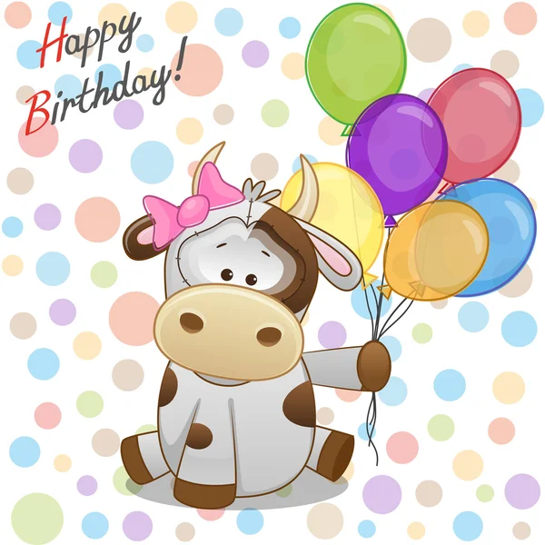 Cow with balloons card — Stock Vector