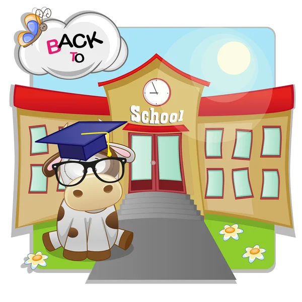 Cartoon-Kuh und Schule — Stockvektor