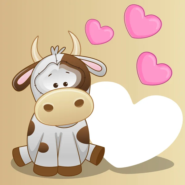 Cow with hearts card — Stock Vector