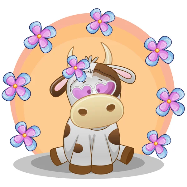 Cow with flowers card — Stock Vector