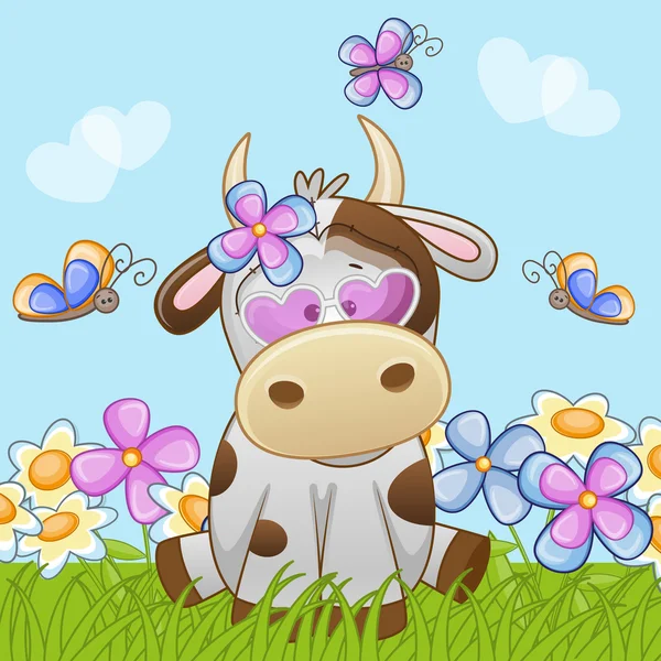 可爱的奶牛与花 — 图库矢量图片