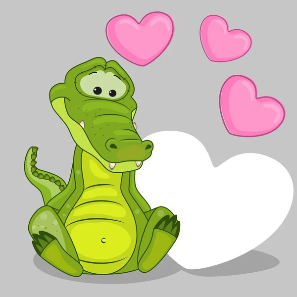 Crocodile with hearts card — Stock Vector