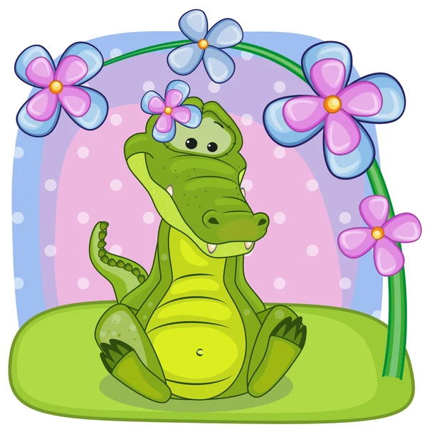 Carte crocodile avec fleurs — Image vectorielle