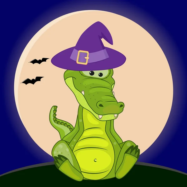 Halloween krokodil in hoed — Stockvector