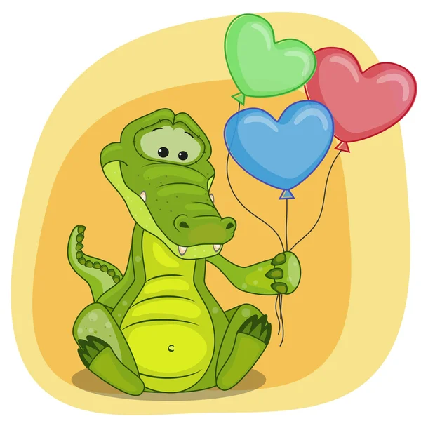 Crocodile with balloons card — Stock Vector