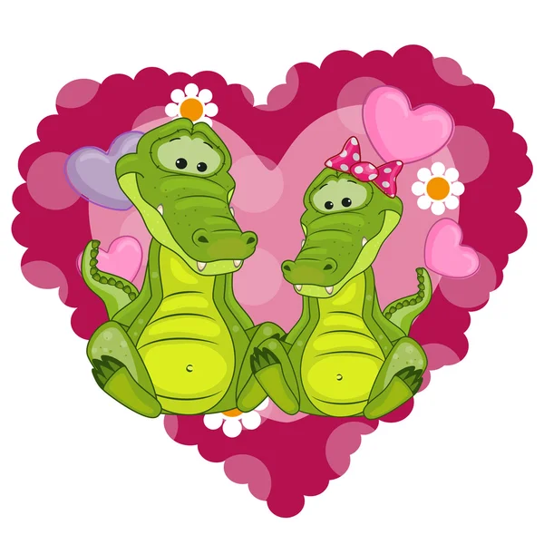 Two Crocodiles with heart — Stock Vector