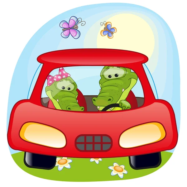 Deux crocodiles dans une voiture — Image vectorielle