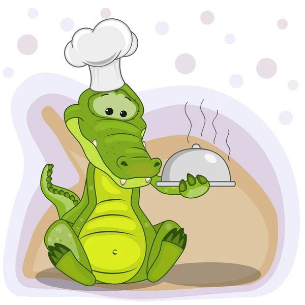 Cook Crocodile with a tray — Stock Vector