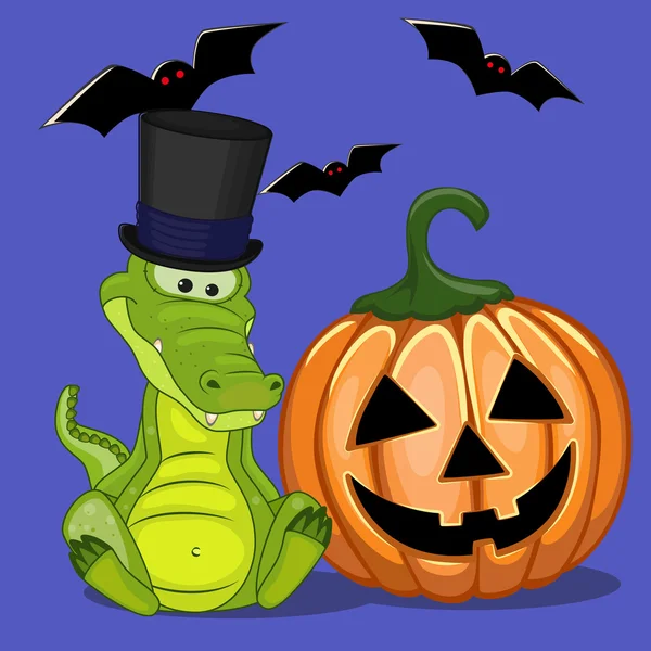Halloween krokodil met pompoen — Stockvector
