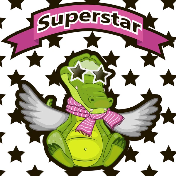 Superstar Krokodil mit Sternenbrille — Stockvektor