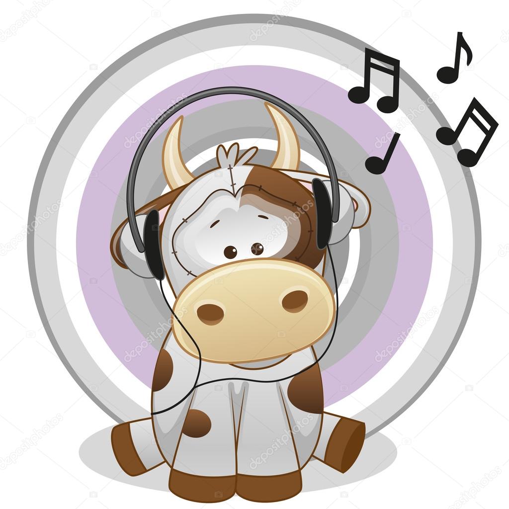 Cartoon Cow with headphones