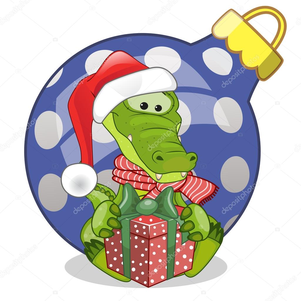 Crocodile in a Santa hat