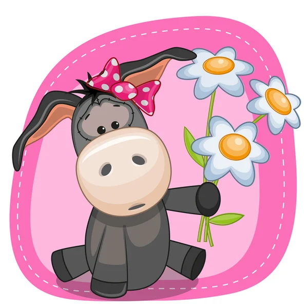 Esel mit Blumenkarte — Stockvektor