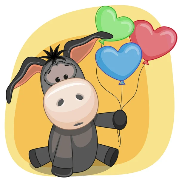 Burro con tarjeta de globos — Vector de stock