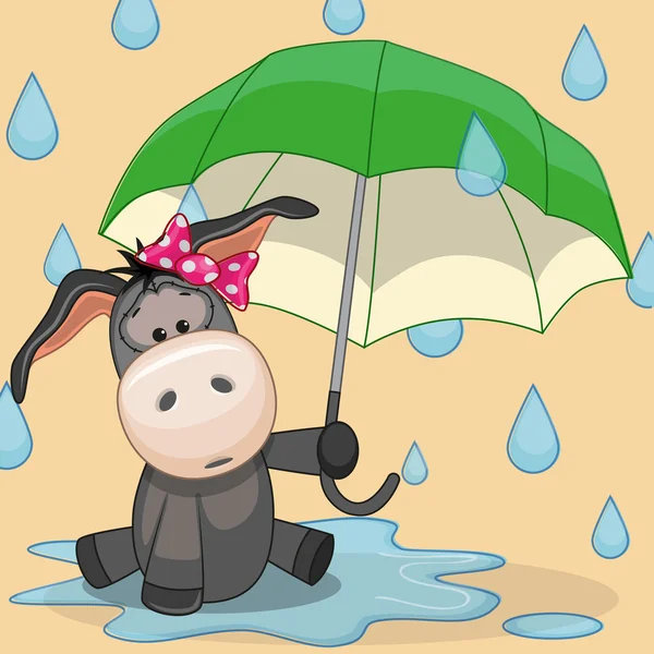 Asino con tessera ombrello — Vettoriale Stock