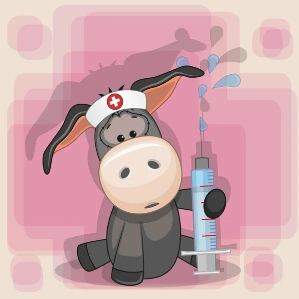 Enfermera burro con jeringa — Vector de stock