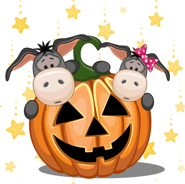 Halloween Cartoon Burros — Vetor de Stock