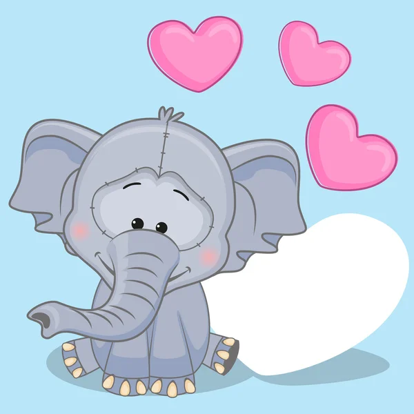 Elefante con tarjeta de corazones — Vector de stock