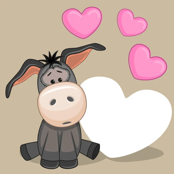 Burro con tarjeta de corazones — Vector de stock