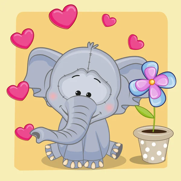 Éléphant avec coeur et fleur — Image vectorielle