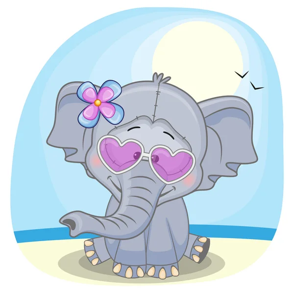 Lindo elefante en la playa — Vector de stock