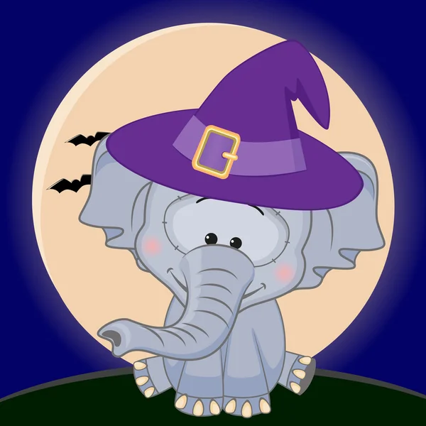 Elefante di Halloween in cappello — Vettoriale Stock