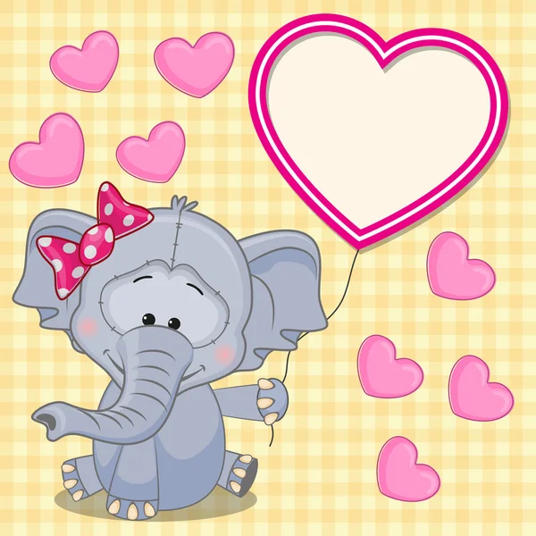 Elefante con marco de corazón — Vector de stock