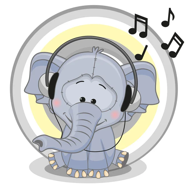 Elefante de dibujos animados con auriculares — Archivo Imágenes Vectoriales