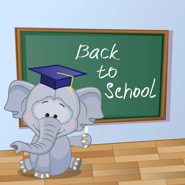 Elefante de dibujos animados escribió en el aula — Vector de stock