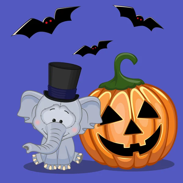 Elefante de Halloween com abóbora — Vetor de Stock