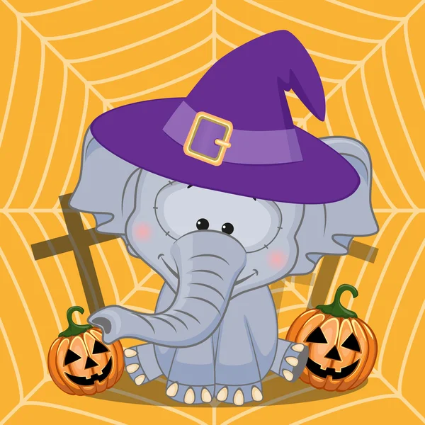 Elefante de Halloween con calabaza — Vector de stock