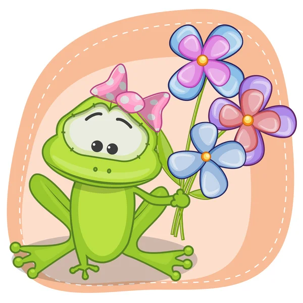 Grenouille avec carte de fleurs — Image vectorielle