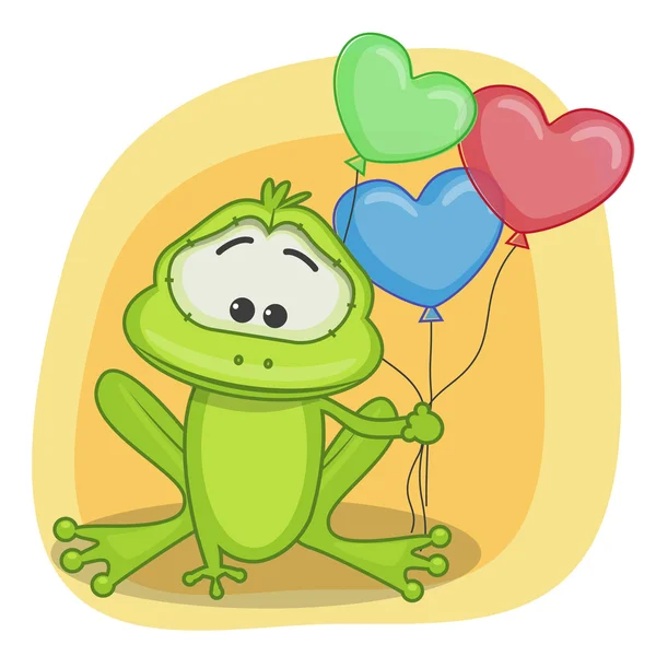 Grenouille avec carte de ballons — Image vectorielle