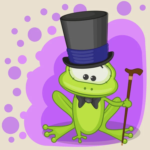 Grenouille dans une carte de chapeau — Image vectorielle