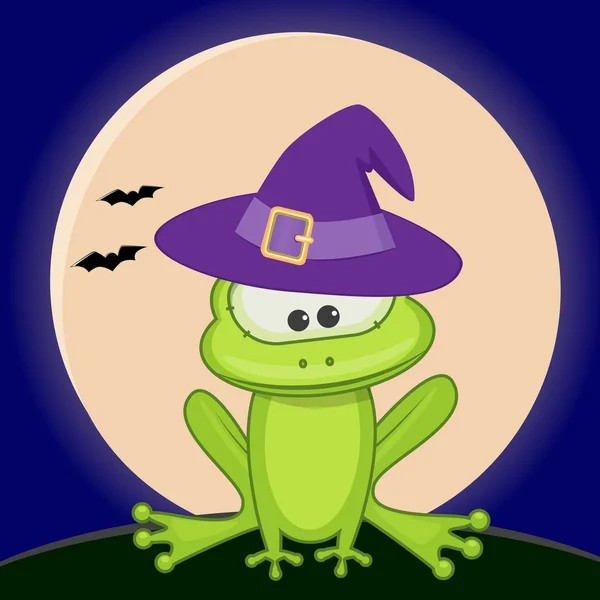 Rana de Halloween en sombrero — Vector de stock