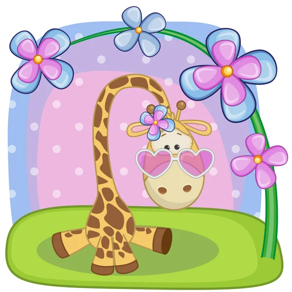 可爱的长颈鹿与花 — 图库矢量图片