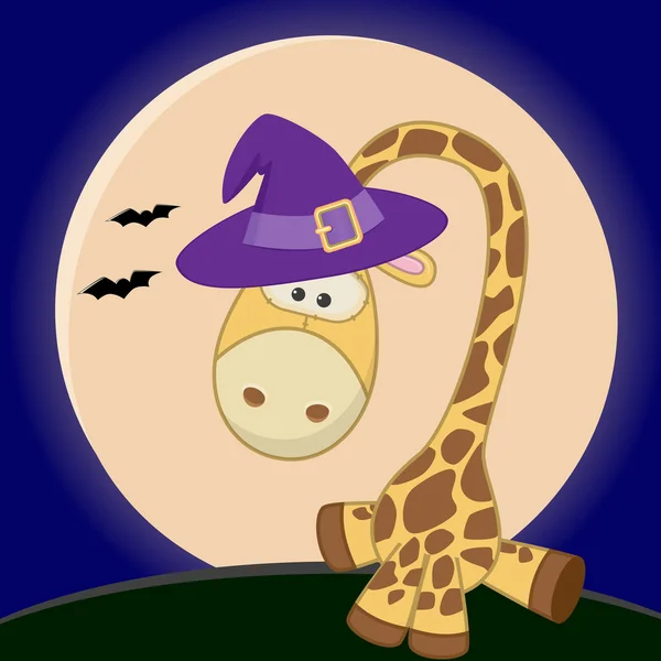 Girafe Halloween en chapeau — Image vectorielle