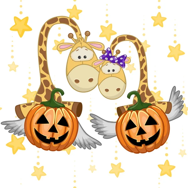 Girafas de Halloween com abóbora — Vetor de Stock