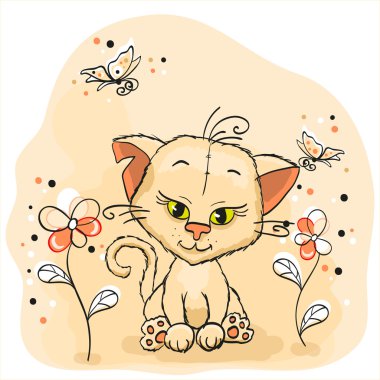 Çayır üzerinde şirin kedi