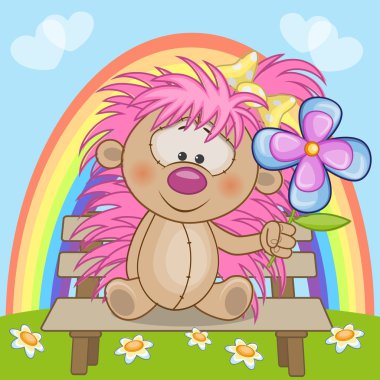 Çiçek ile mutlu kirpi