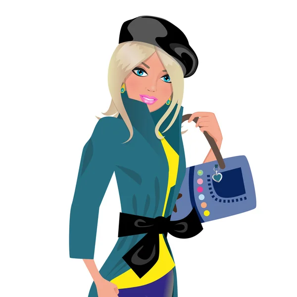 Chica de moda con bolsa — Vector de stock