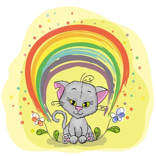 可爱的猫咪与彩虹 — 图库矢量图片