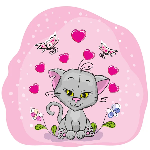 Cute  Cat with hearts — Stock Vector