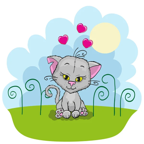 Leuke Kat met hartjes — Stockvector