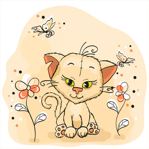 Cute Cat on the meadow — Stock Vector