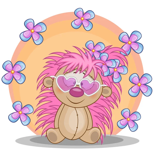 Gelukkig Hedgehog met bloemen — Stockvector