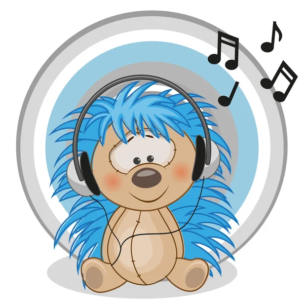 Happy Hedgehog dengan headphone - Stok Vektor