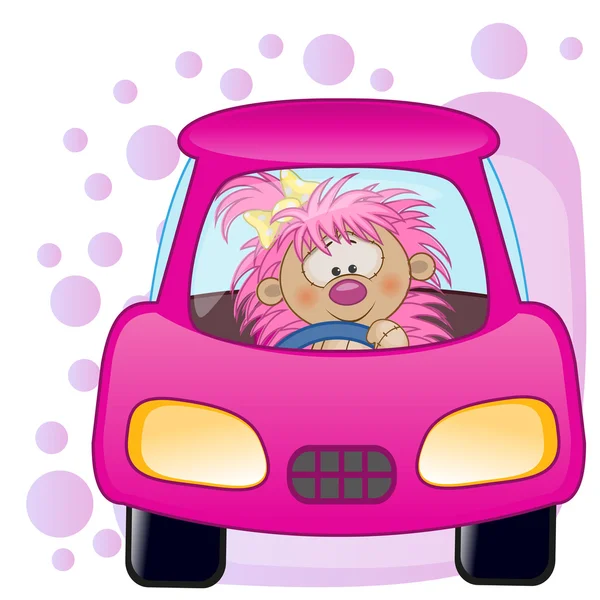 Hedgehog girl in a car — Stock Vector