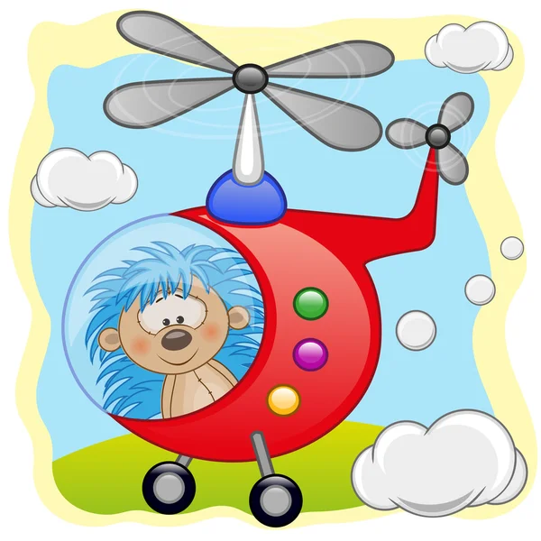 HCute  edgehog in helicopter — Stock Vector