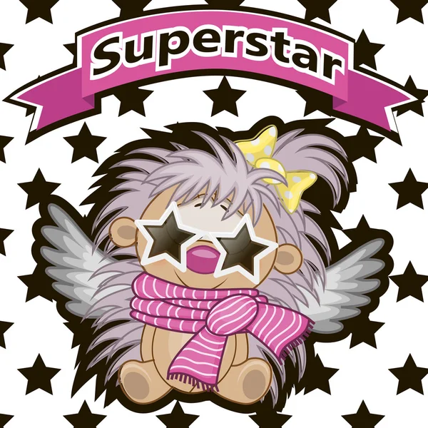 Superstar Hedgehog with star glasses — Stock Vector